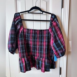 NWT Draper James Plaid Peplum Blouse size XXL